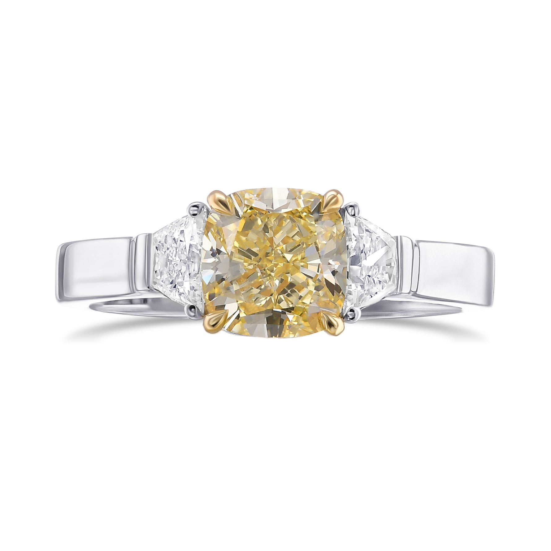 Fancy Yellow Cushion 3 Stone Diamond Ring
