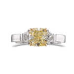 Fancy Yellow Cushion 3 Stone Diamond Ring