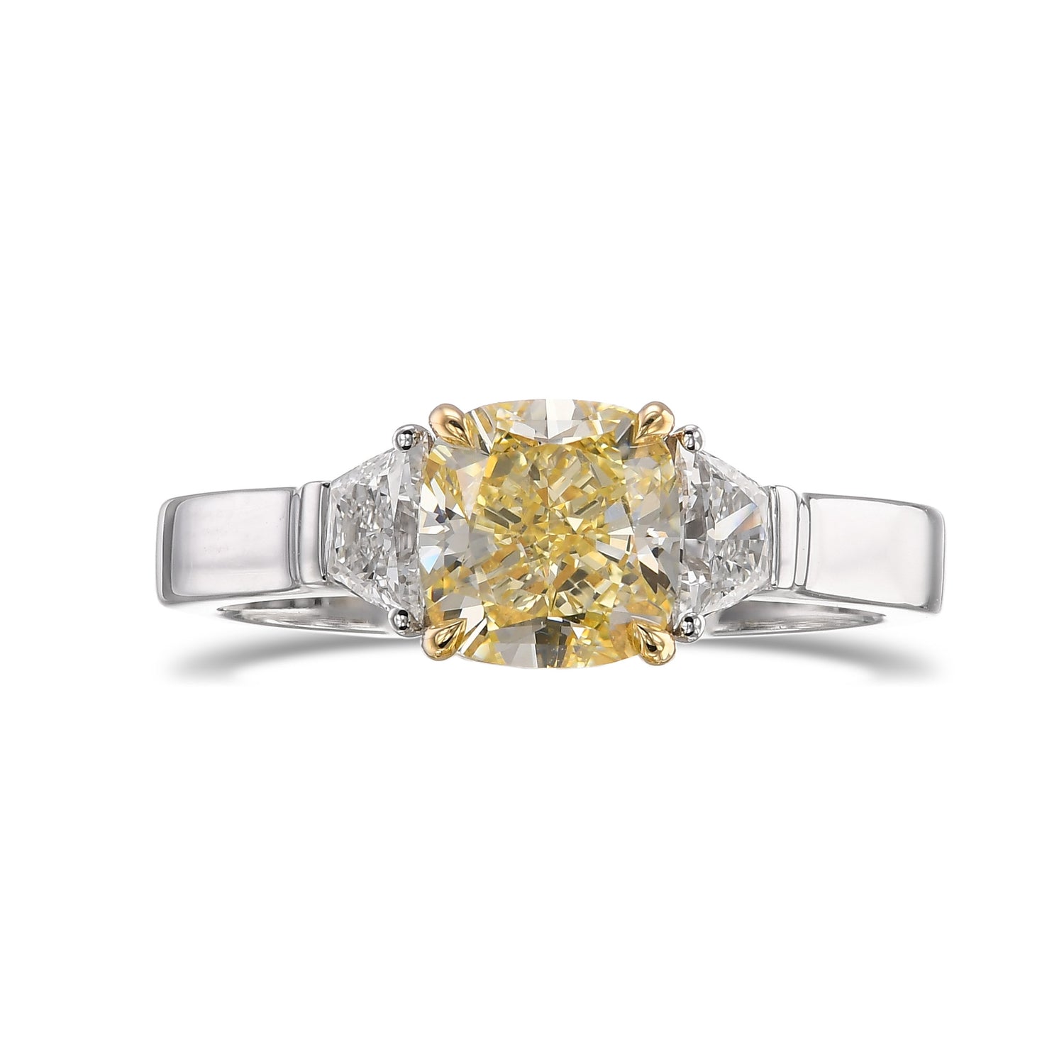 Fancy Yellow Cushion 3 Stone Diamond Ring