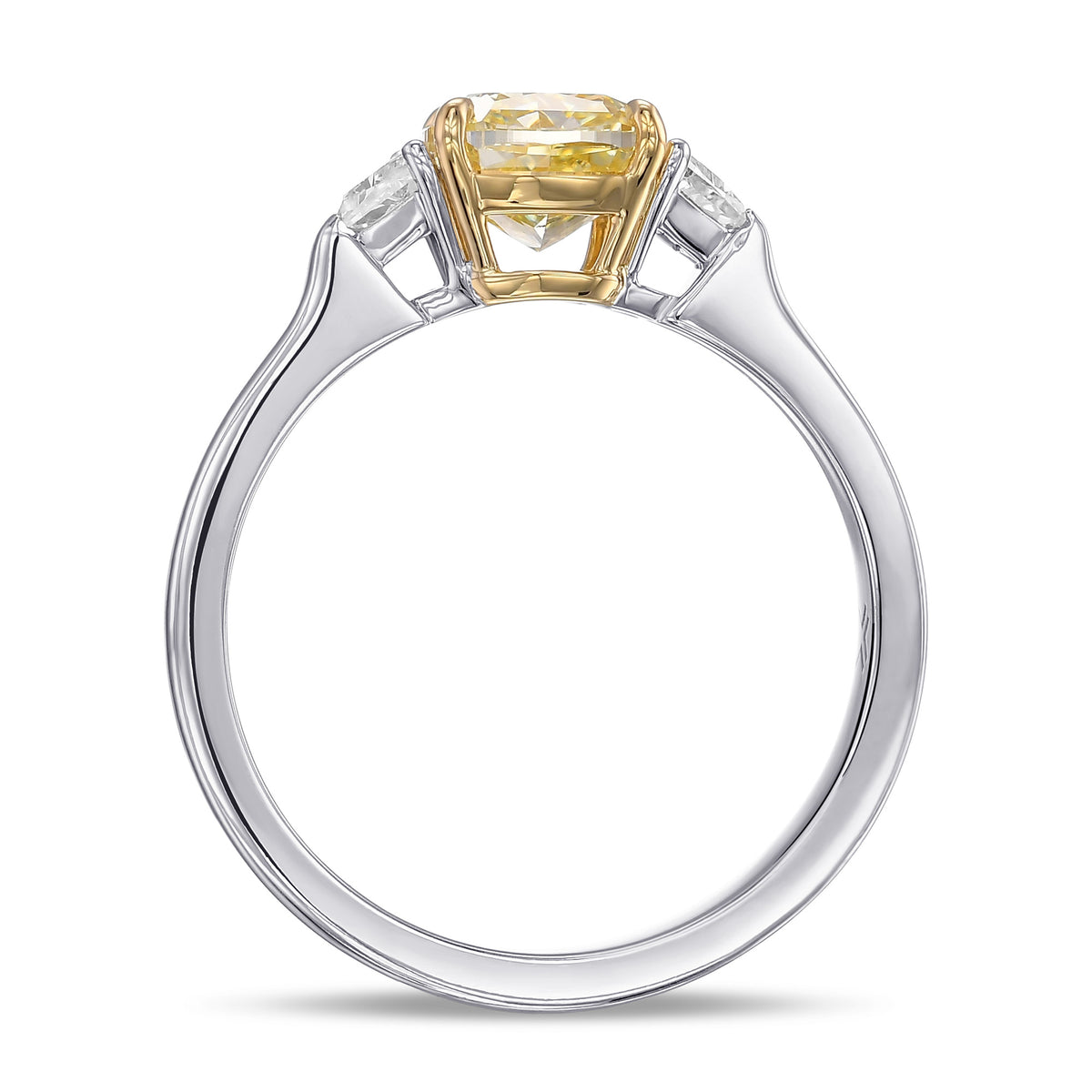 Fancy Yellow Cushion 3 Stone Diamond Ring