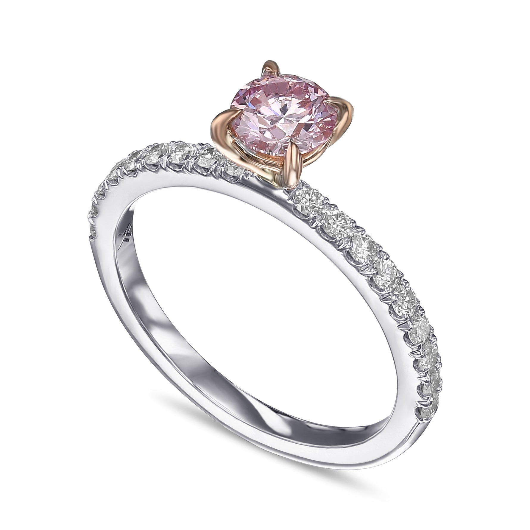 Fancy Pink Round Side-stone Diamond Ring
