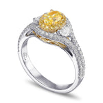 Fancy Intense Yellow Oval and Half-moon Double Halo Diamond Ring