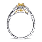 Fancy Intense Yellow Oval and Half-moon Double Halo Diamond Ring