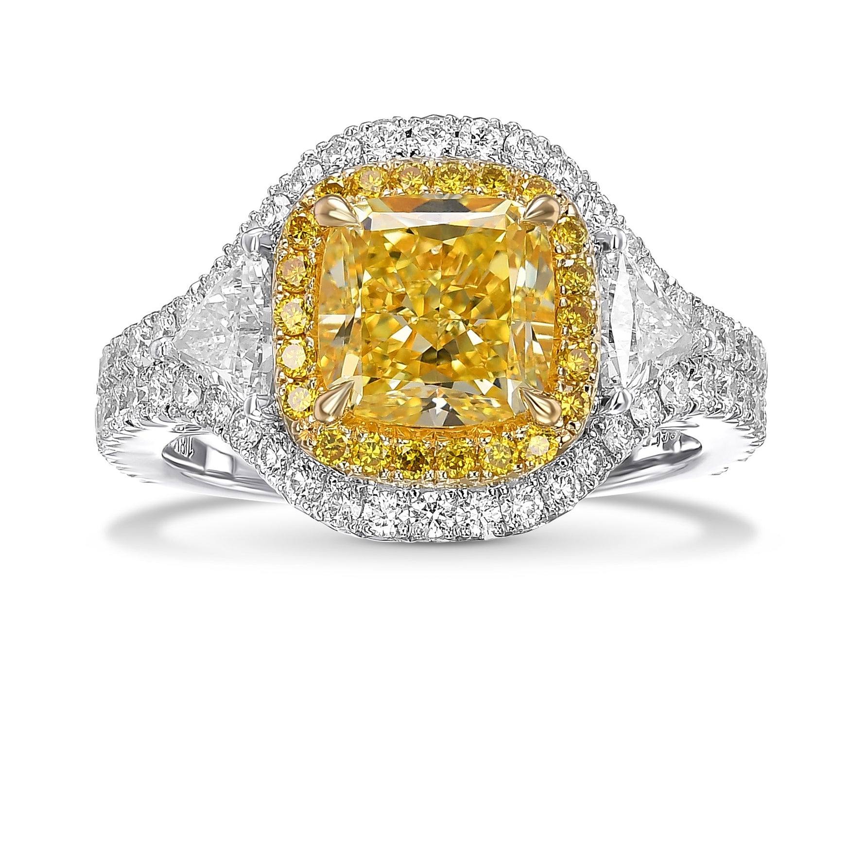 Fancy Intense Yellow Cushion Double Halo Diamond Ring