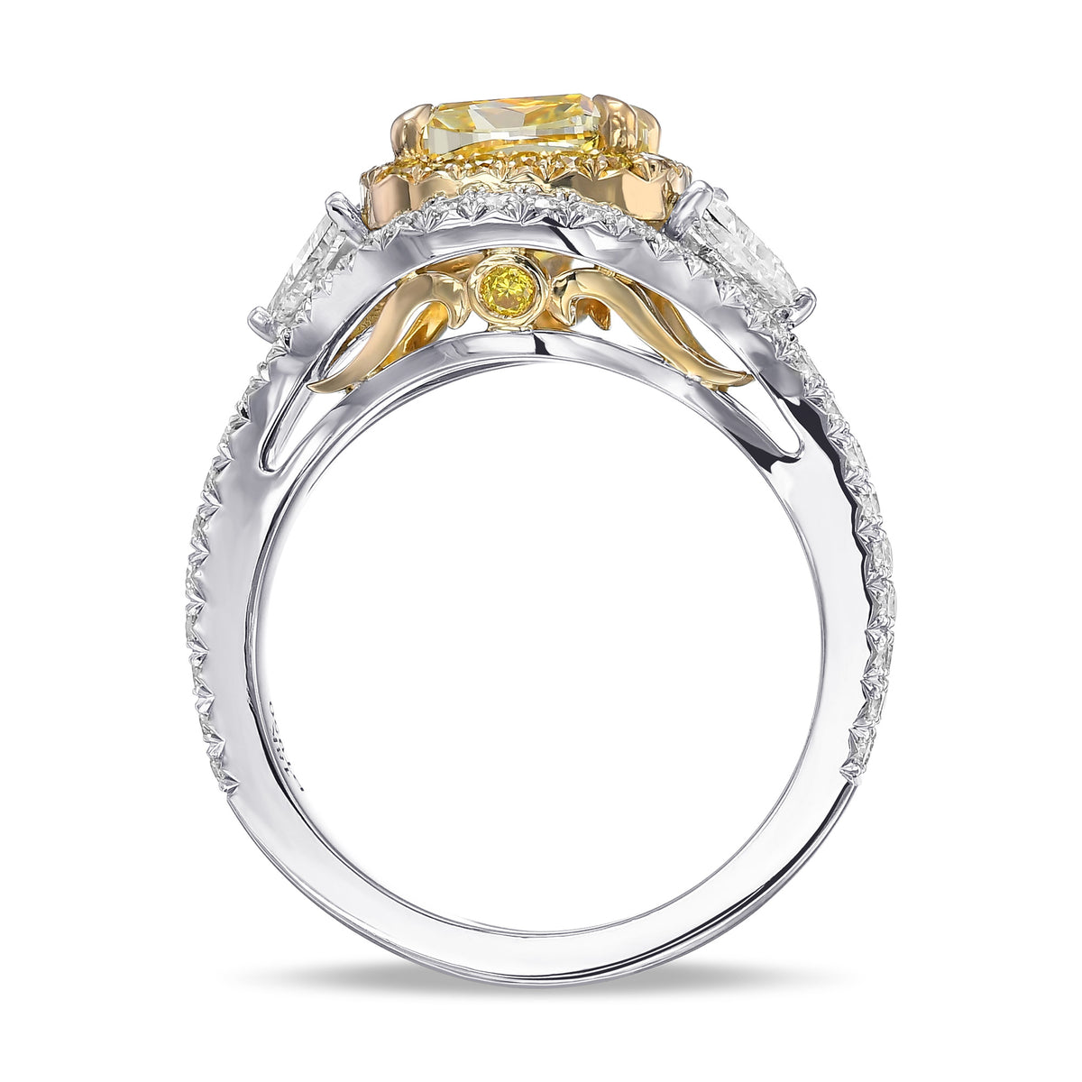 Fancy Intense Yellow Cushion Double Halo Diamond Ring