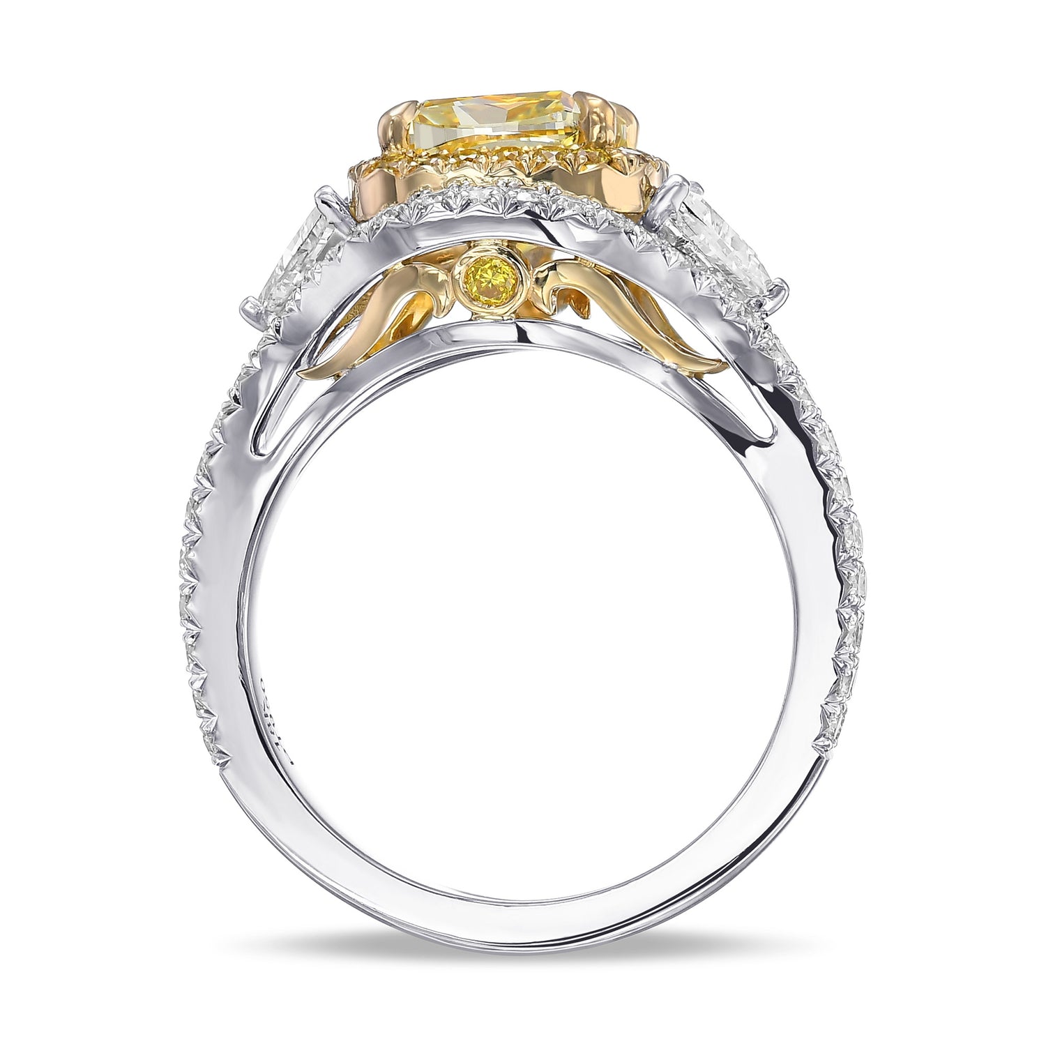 Fancy Intense Yellow Cushion Double Halo Diamond Ring