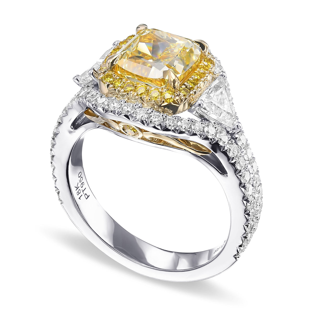 Fancy Intense Yellow Cushion Double Halo Diamond Ring