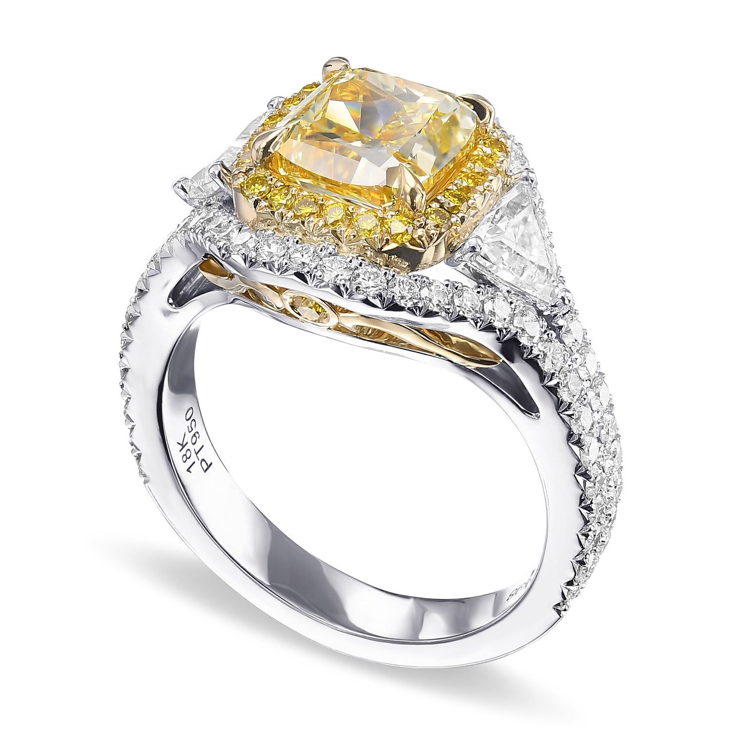 Fancy Intense Yellow Cushion Double Halo Diamond Ring