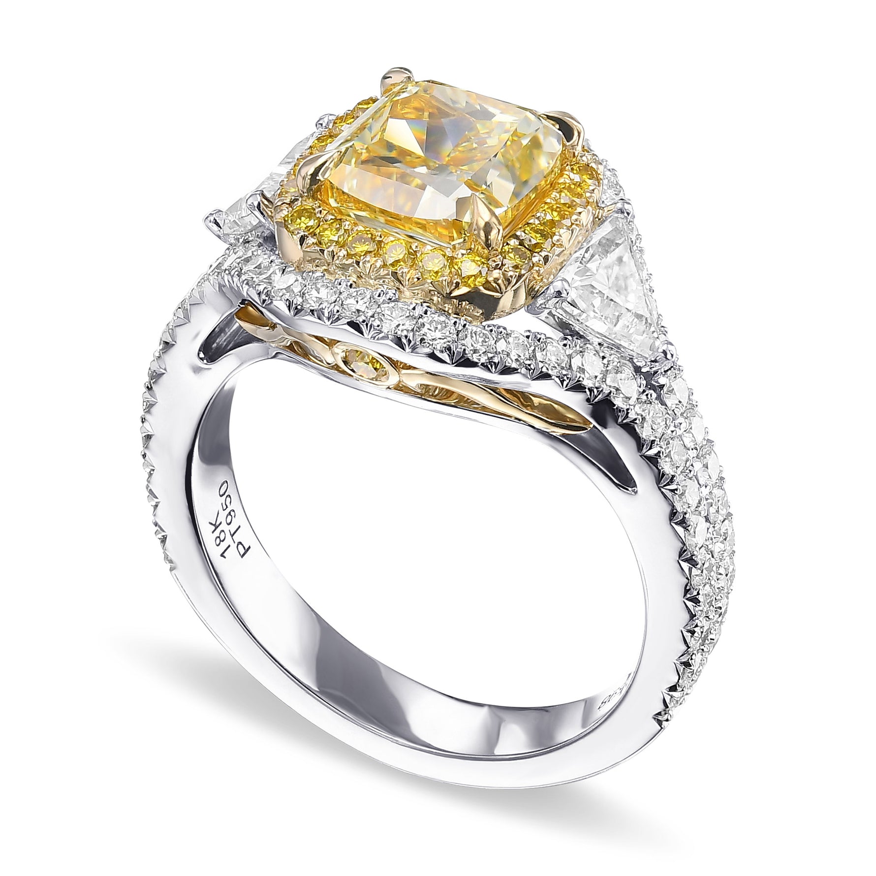 Fancy Intense Yellow Cushion Double Halo Diamond Ring
