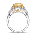 Fancy Intense Yellow Cushion and Triangle 3 Stone Halo Ring