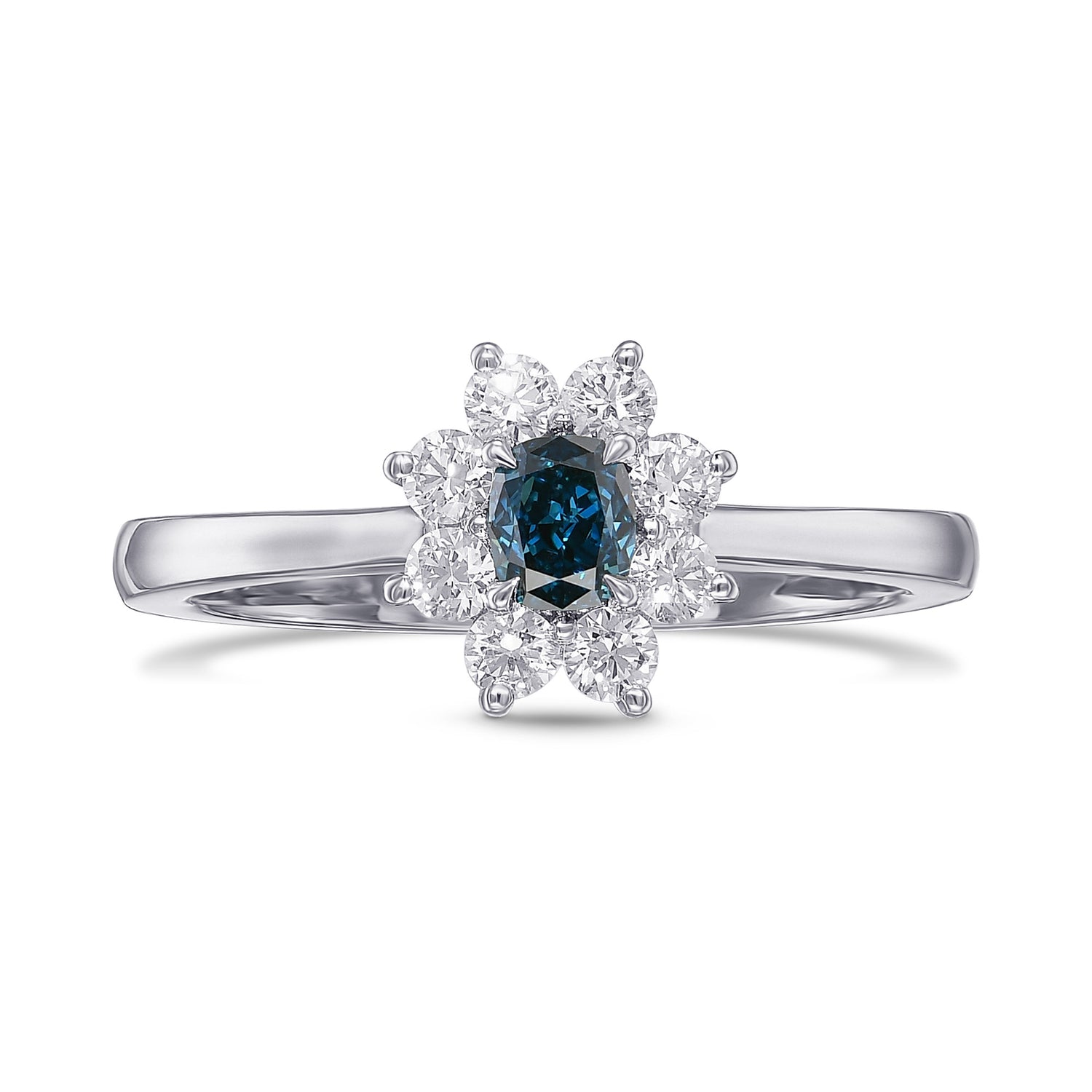 Fancy Deep Green Blue Cushion Halo Diamond Ring