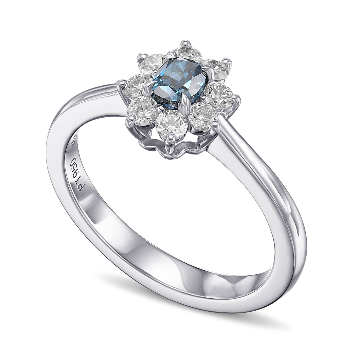 Fancy Deep Green Blue Cushion Halo Diamond Ring