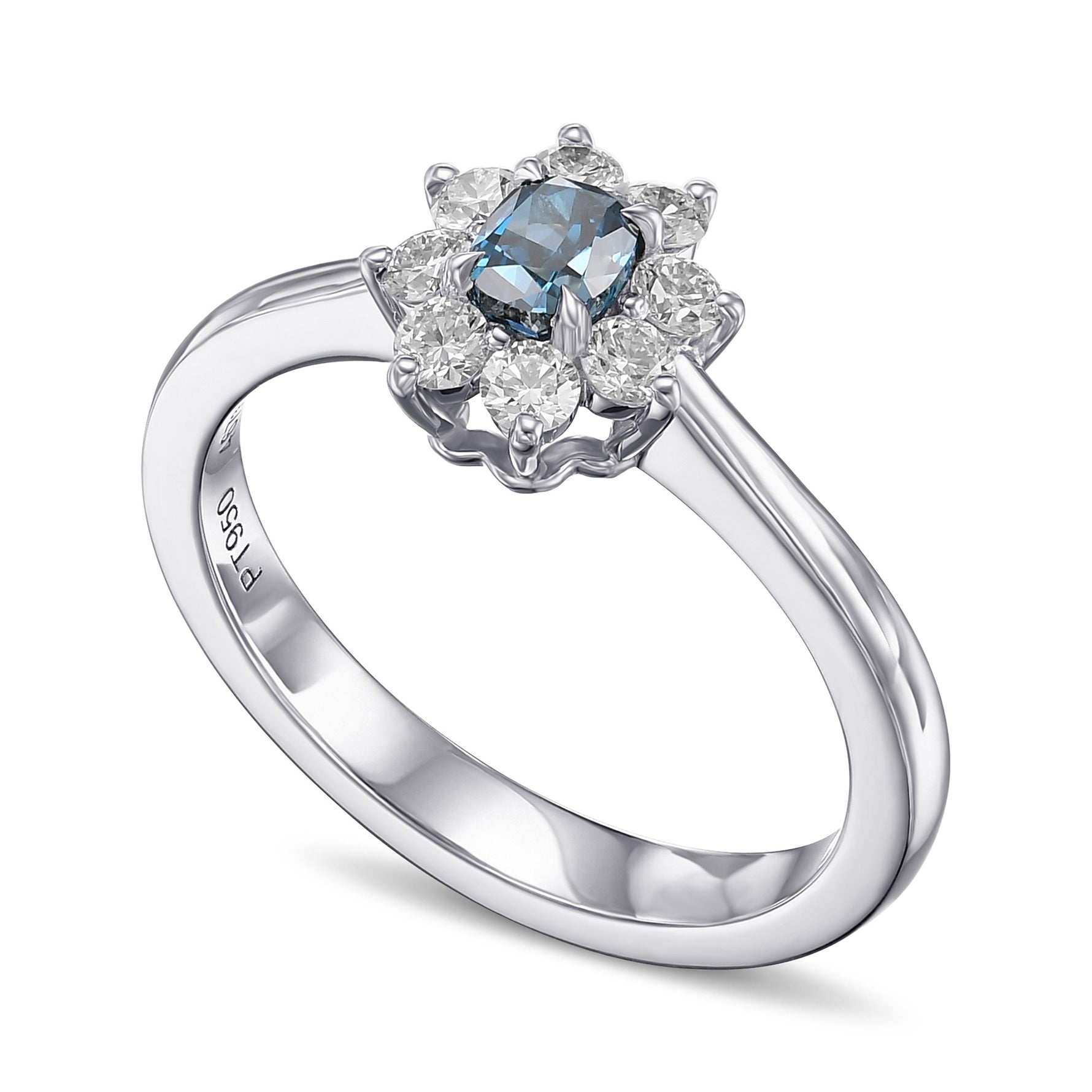 Fancy Deep Green Blue Cushion Halo Diamond Ring