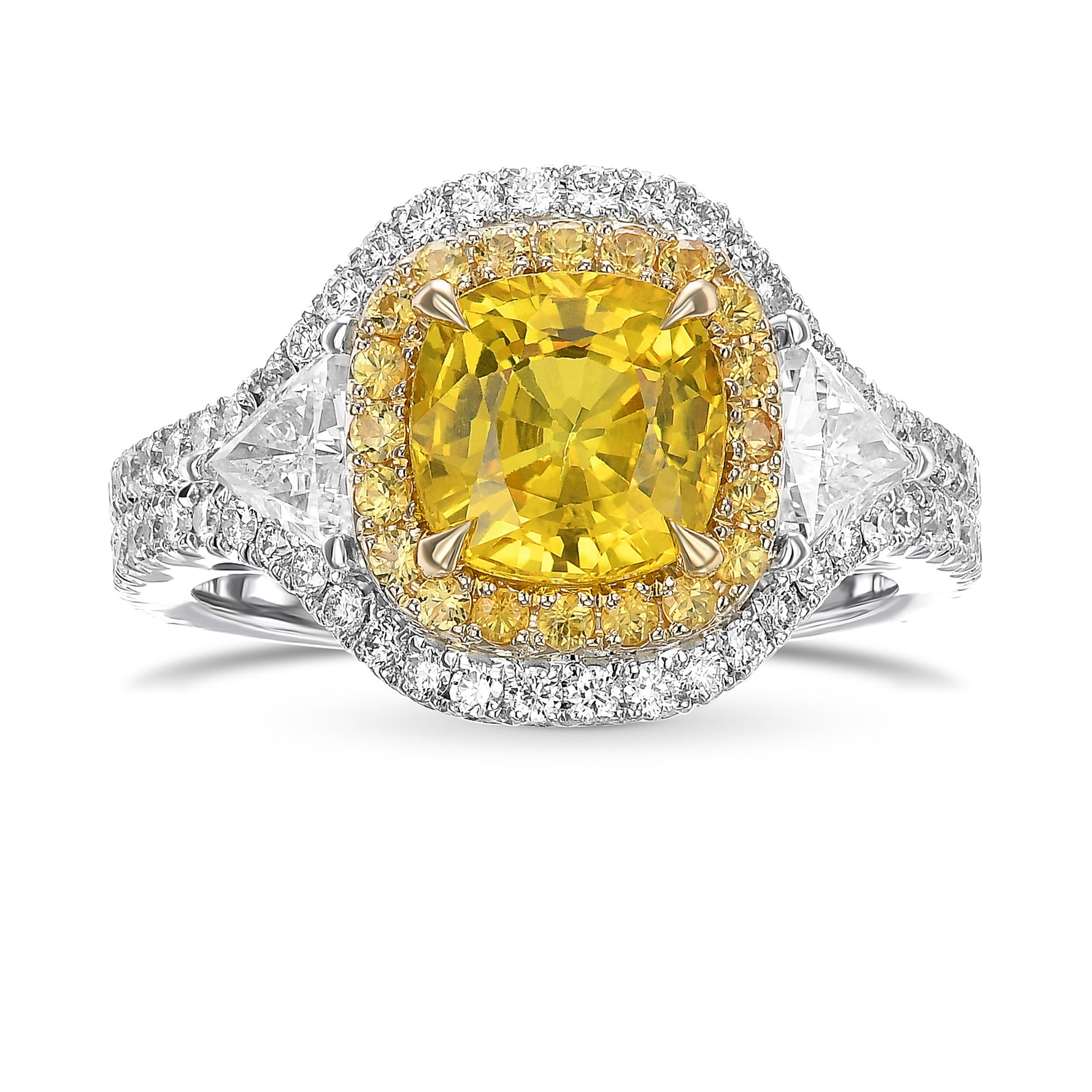 Yellow Cushion Sapphire & Triangle Diamond Ring 