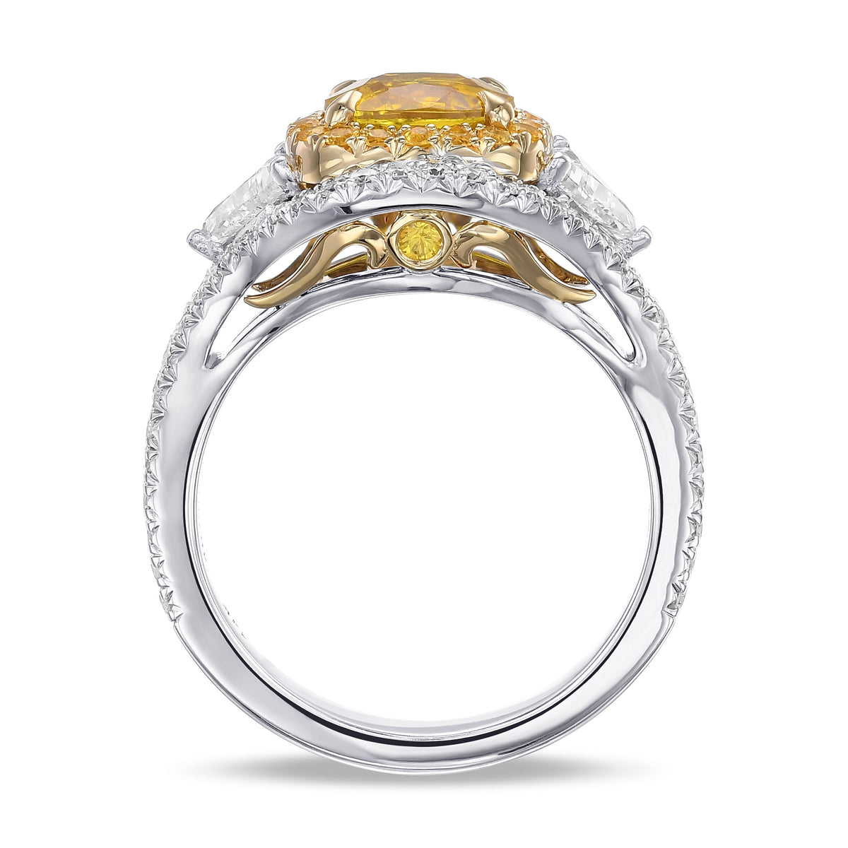 Yellow Cushion Sapphire & Triangle Diamond Ring 