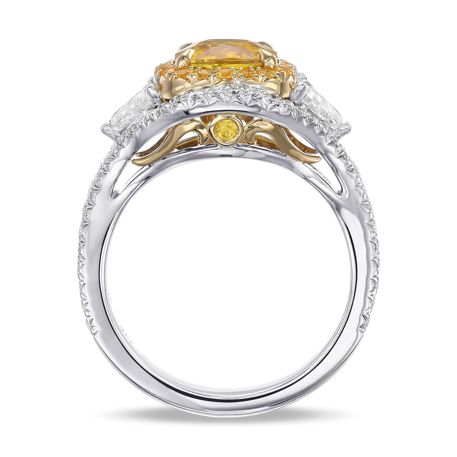 Yellow Cushion Sapphire & Triangle Diamond Ring 
