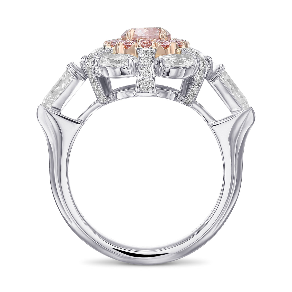 Extraordinary Fancy Pink Round Double Halo Ring