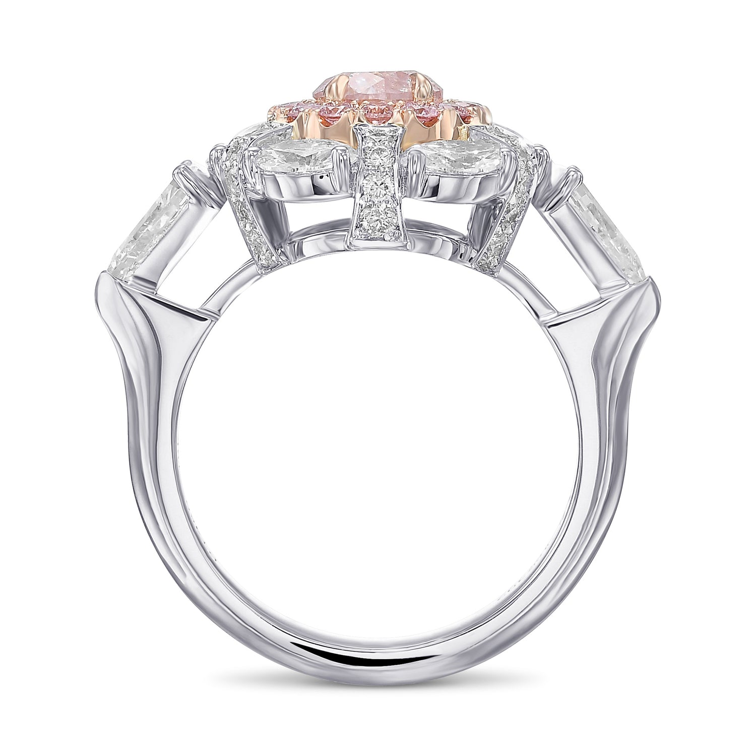 Extraordinary Fancy Pink Round Double Halo Ring