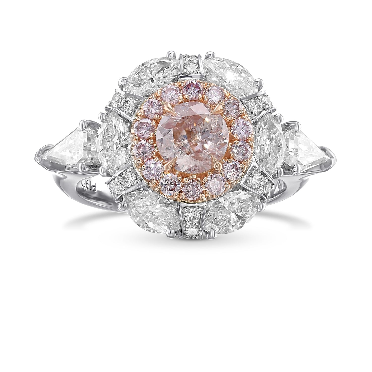 Extraordinary Fancy Pink Round Double Halo Ring