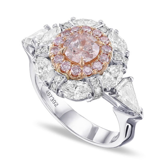 Extraordinary Fancy Pink Round Double Halo Ring
