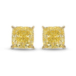 Fancy Intense Yellow Cushion Diamond Stud Earrings 