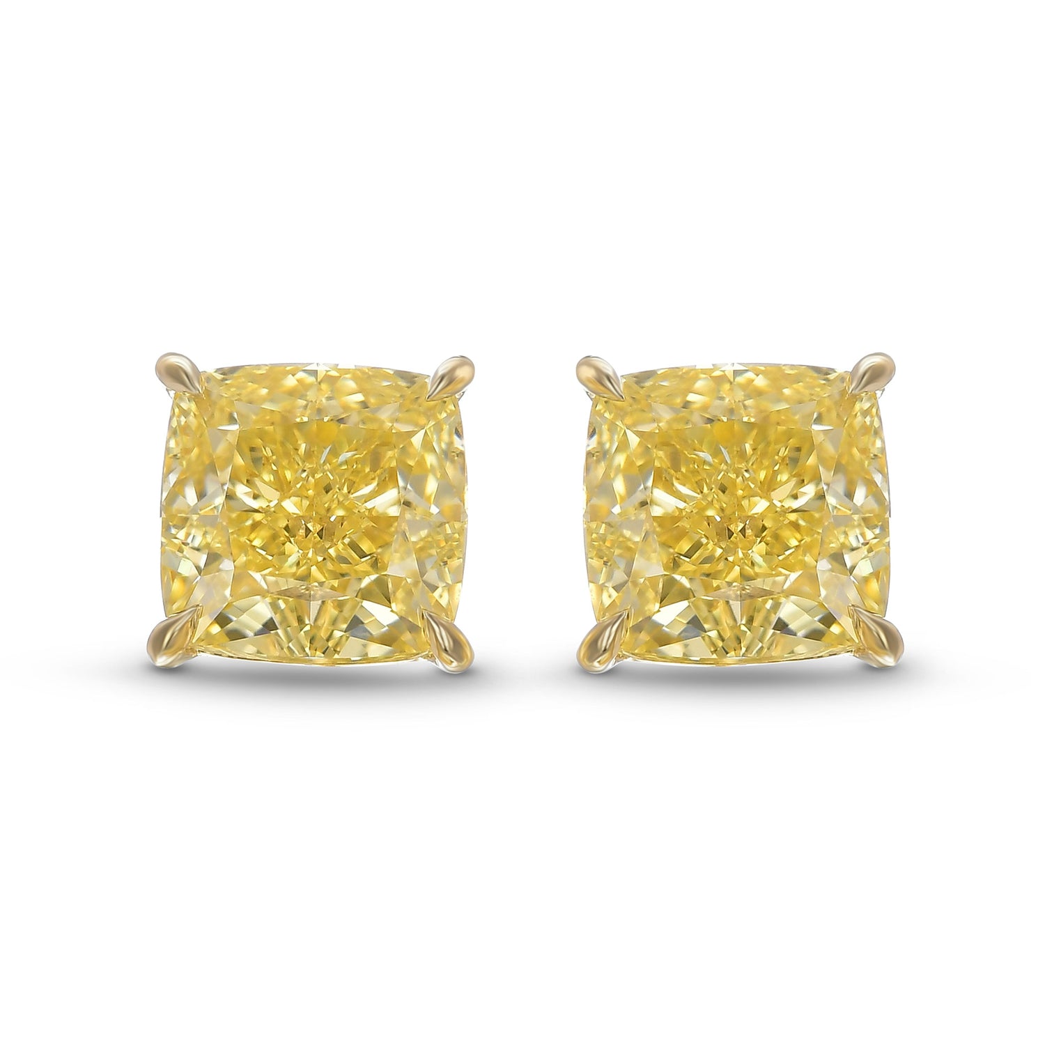 Fancy Intense Yellow Cushion Diamond Stud Earrings 