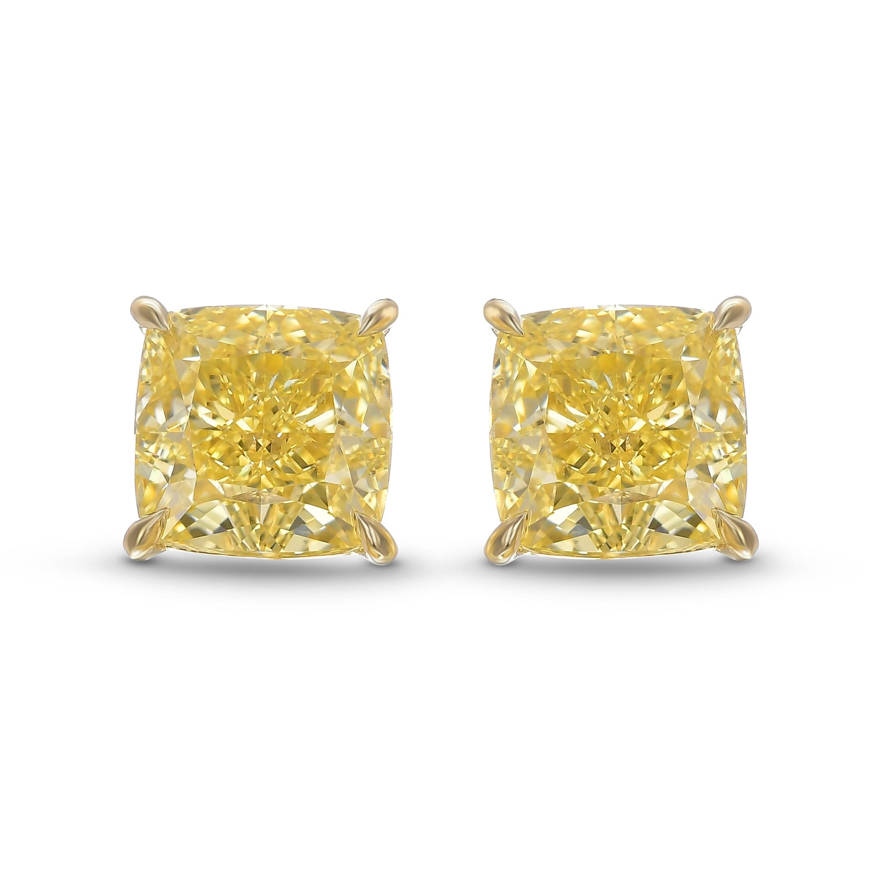 Fancy Intense Yellow Cushion Diamond Stud Earrings 