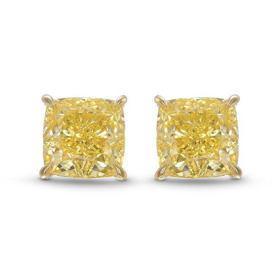 Fancy Intense Yellow Cushion Diamond Stud Earrings 