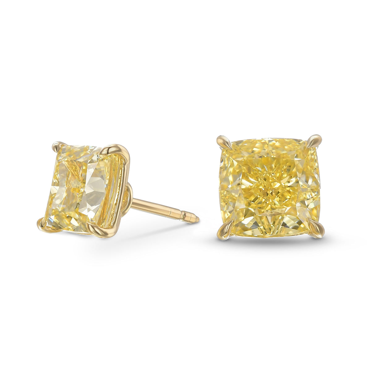 Fancy Intense Yellow Cushion Diamond Stud Earrings 