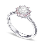 Colorless and Pink Diamond Engagement Halo Ring