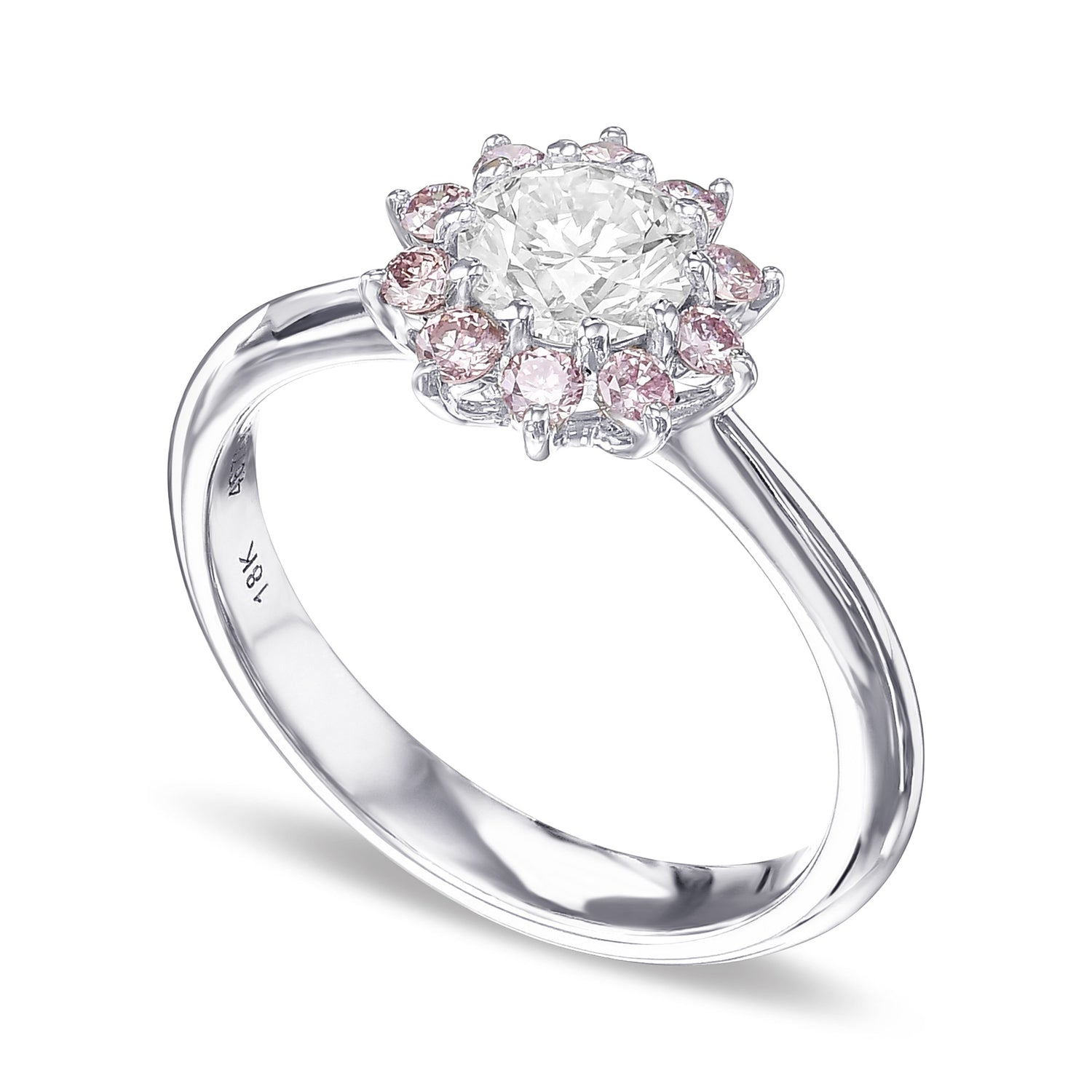 Colorless and Pink Diamond Engagement Halo Ring