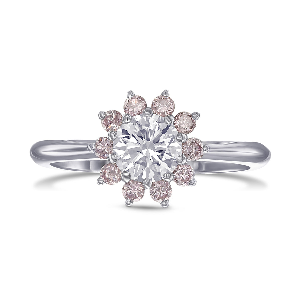 Colorless and Pink Diamond Engagement Halo Ring