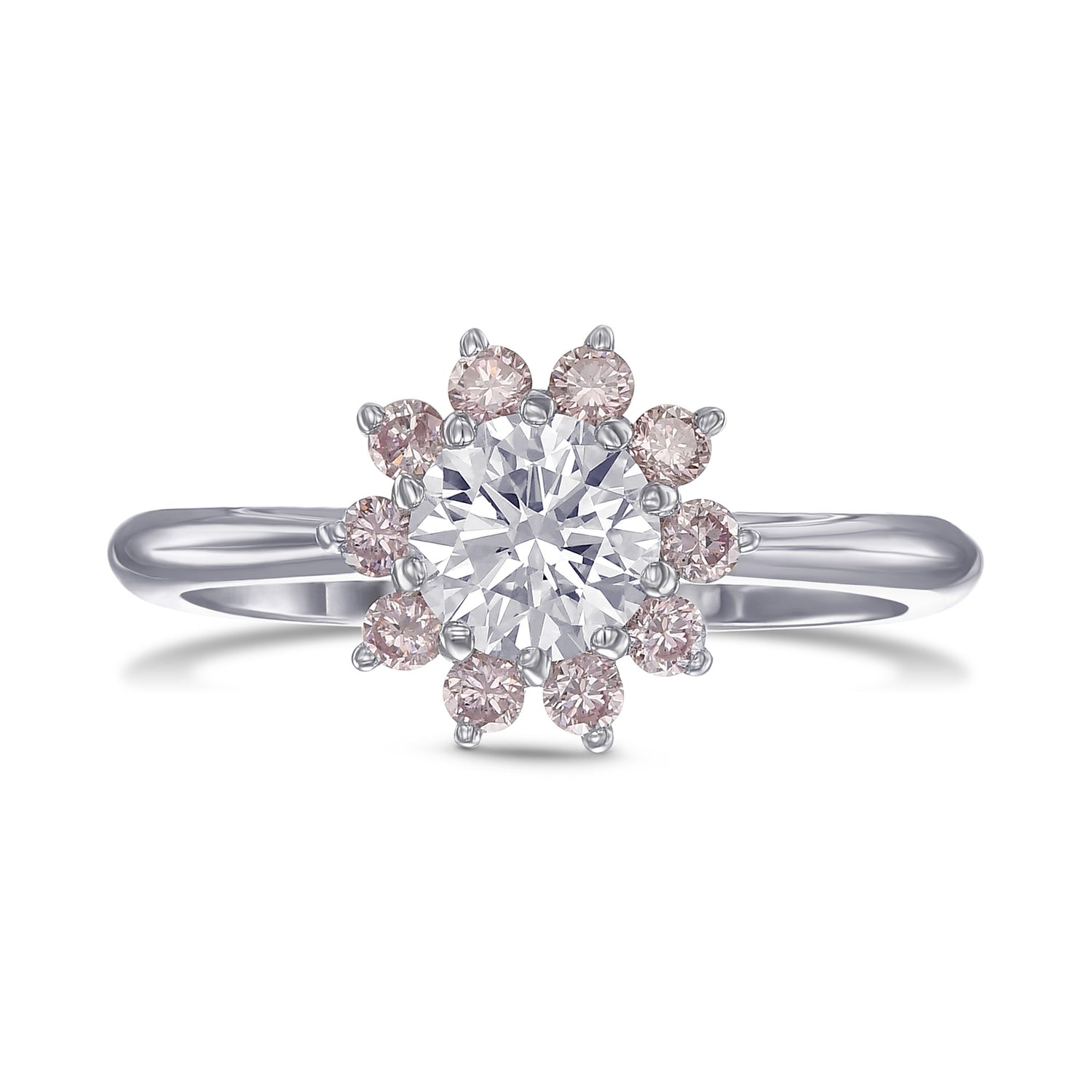 Colorless and Pink Diamond Engagement Halo Ring