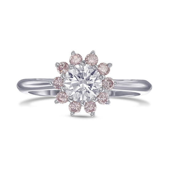 Colorless and Pink Diamond Engagement Halo Ring