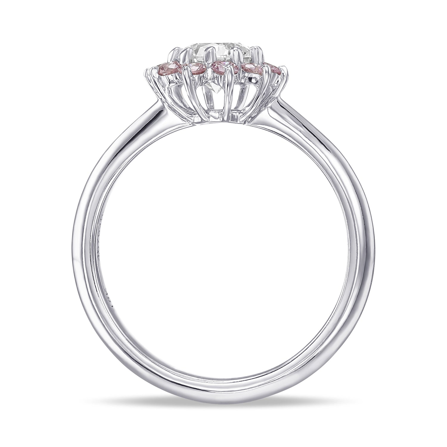 Colorless and Pink Diamond Engagement Halo Ring