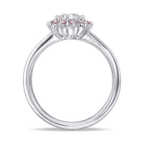 Colorless and Pink Diamond Engagement Halo Ring