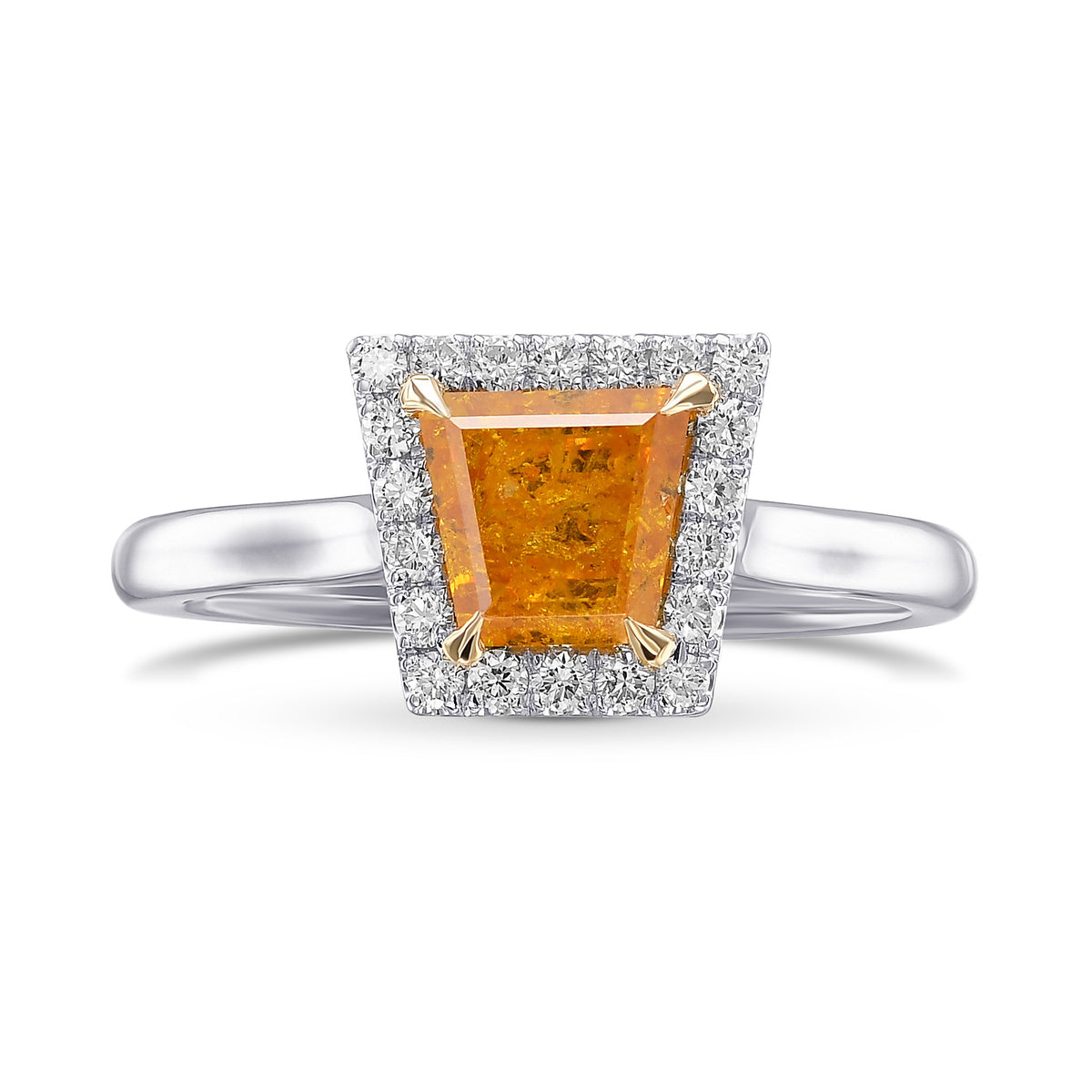 Fancy Vivid Yellow Orange Taper Halo Diamond Ring 