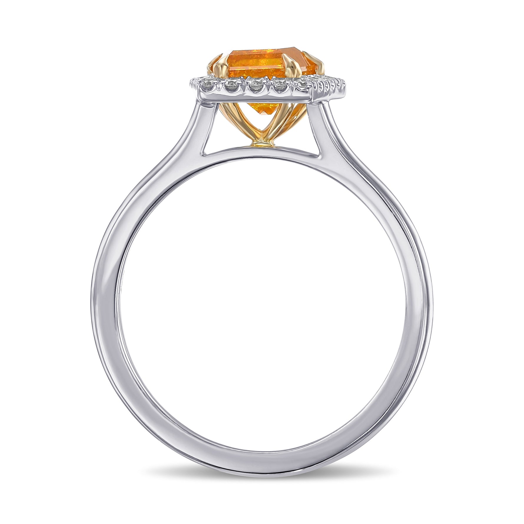 Fancy Vivid Yellow Orange Taper Halo Diamond Ring 