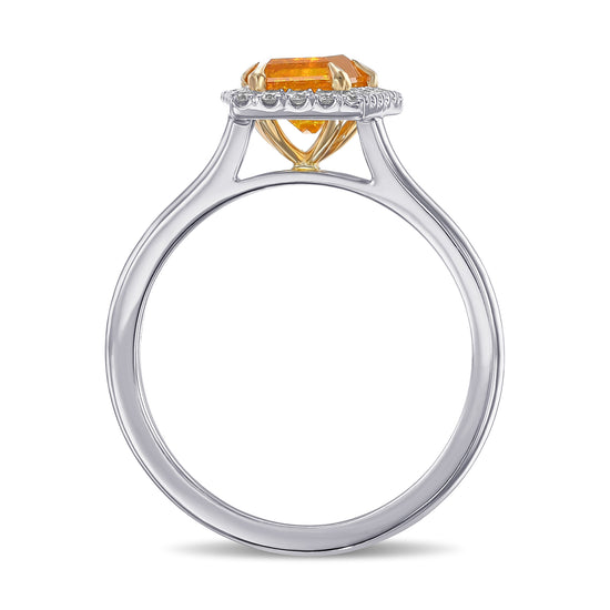 Fancy Vivid Yellow Orange Taper Halo Diamond Ring 