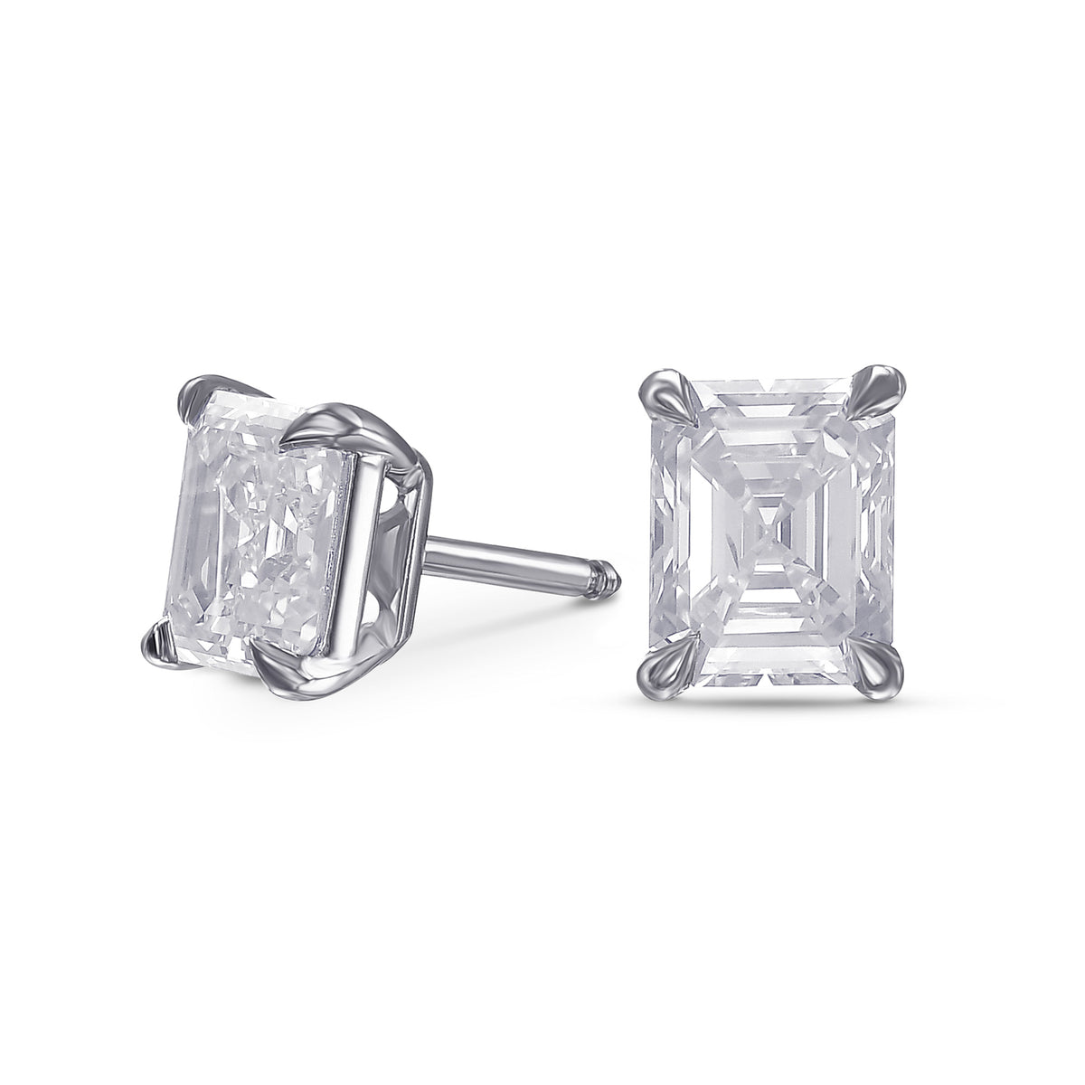 Fancy White Emerald Stud Diamond Earrings 