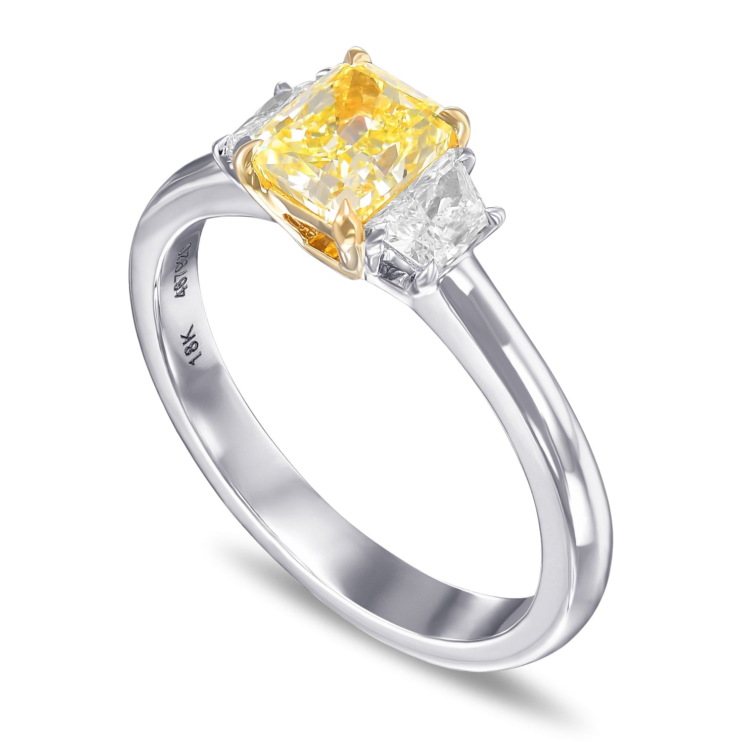 Fancy Intense Yellow Cushion 3 Stone Diamond Ring