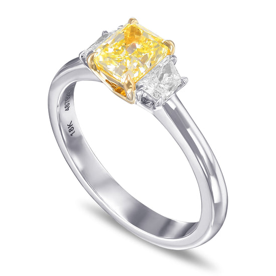 Fancy Intense Yellow Cushion 3 Stone Diamond Ring