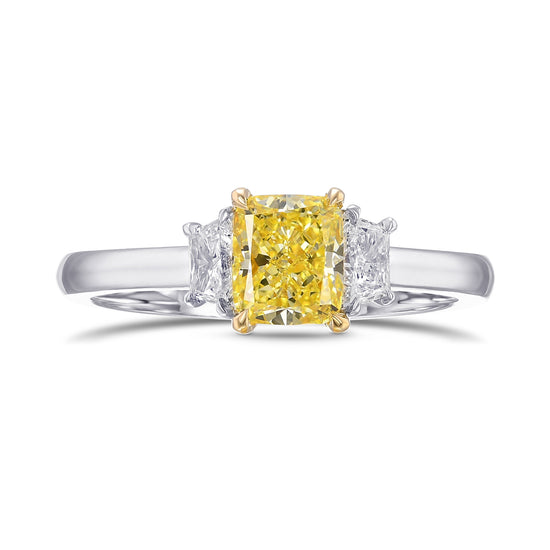 Fancy Intense Yellow Cushion 3 Stone Diamond Ring