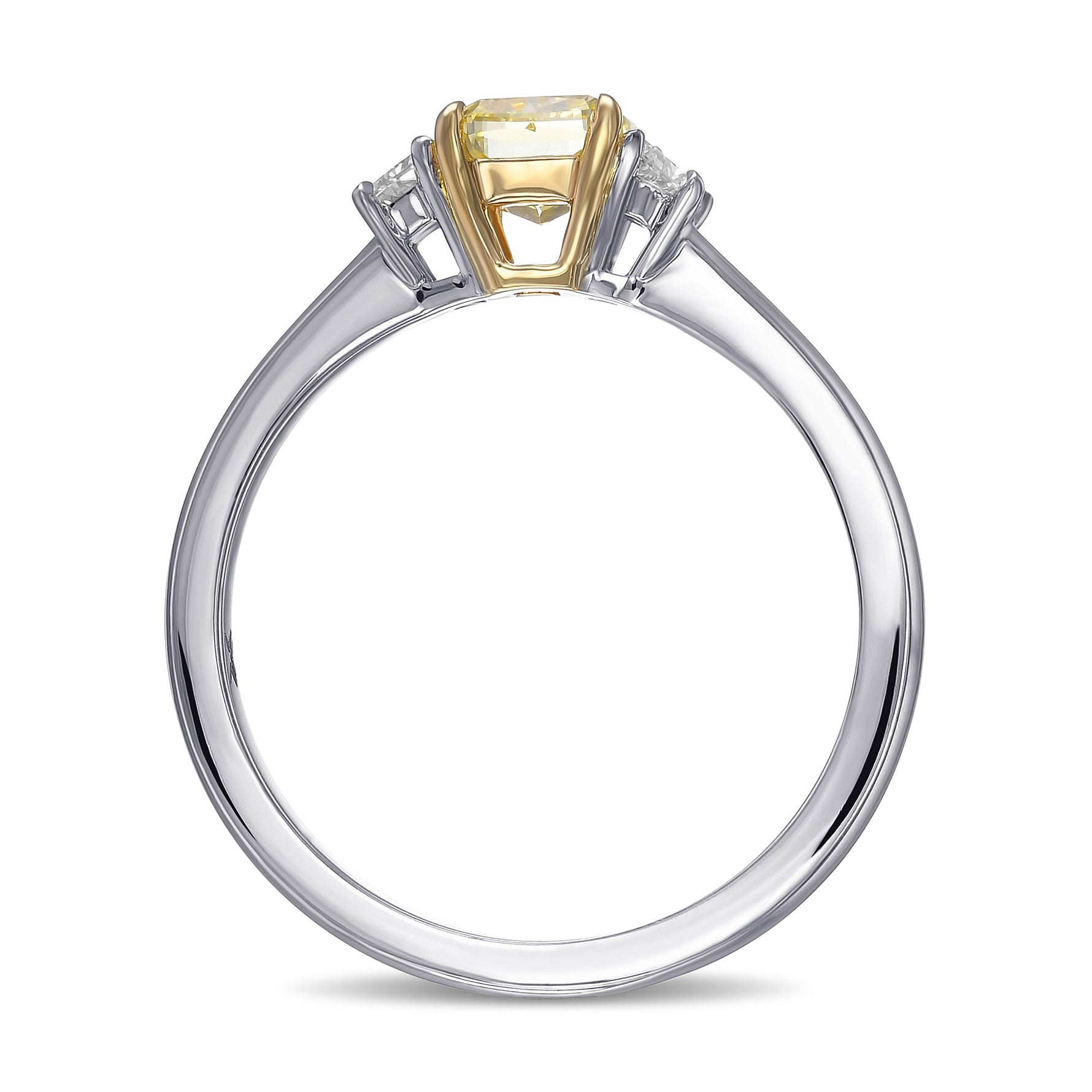 Fancy Intense Yellow Cushion 3 Stone Diamond Ring