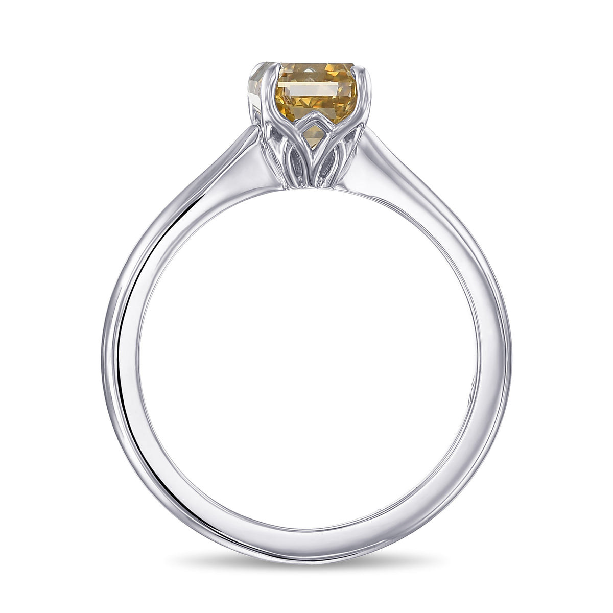 Fancy Deep Brownish Yellow Emerald Diamond Solitaire Ring