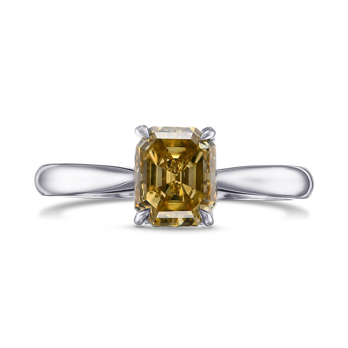 Fancy Deep Brownish Yellow Emerald Diamond Solitaire Ring