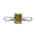 Fancy Deep Brownish Yellow Emerald Diamond Solitaire Ring