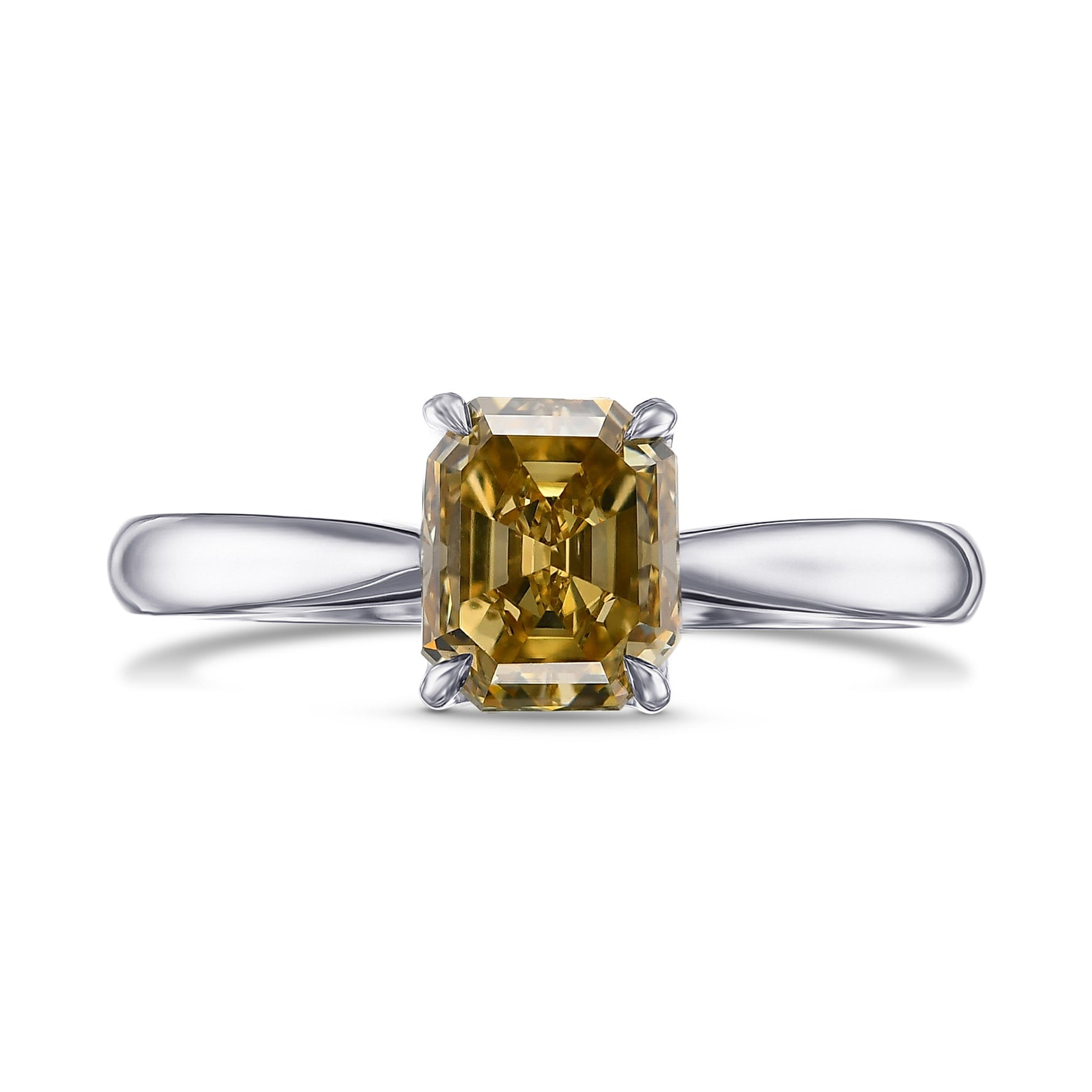 Fancy Deep Brownish Yellow Emerald Diamond Solitaire Ring