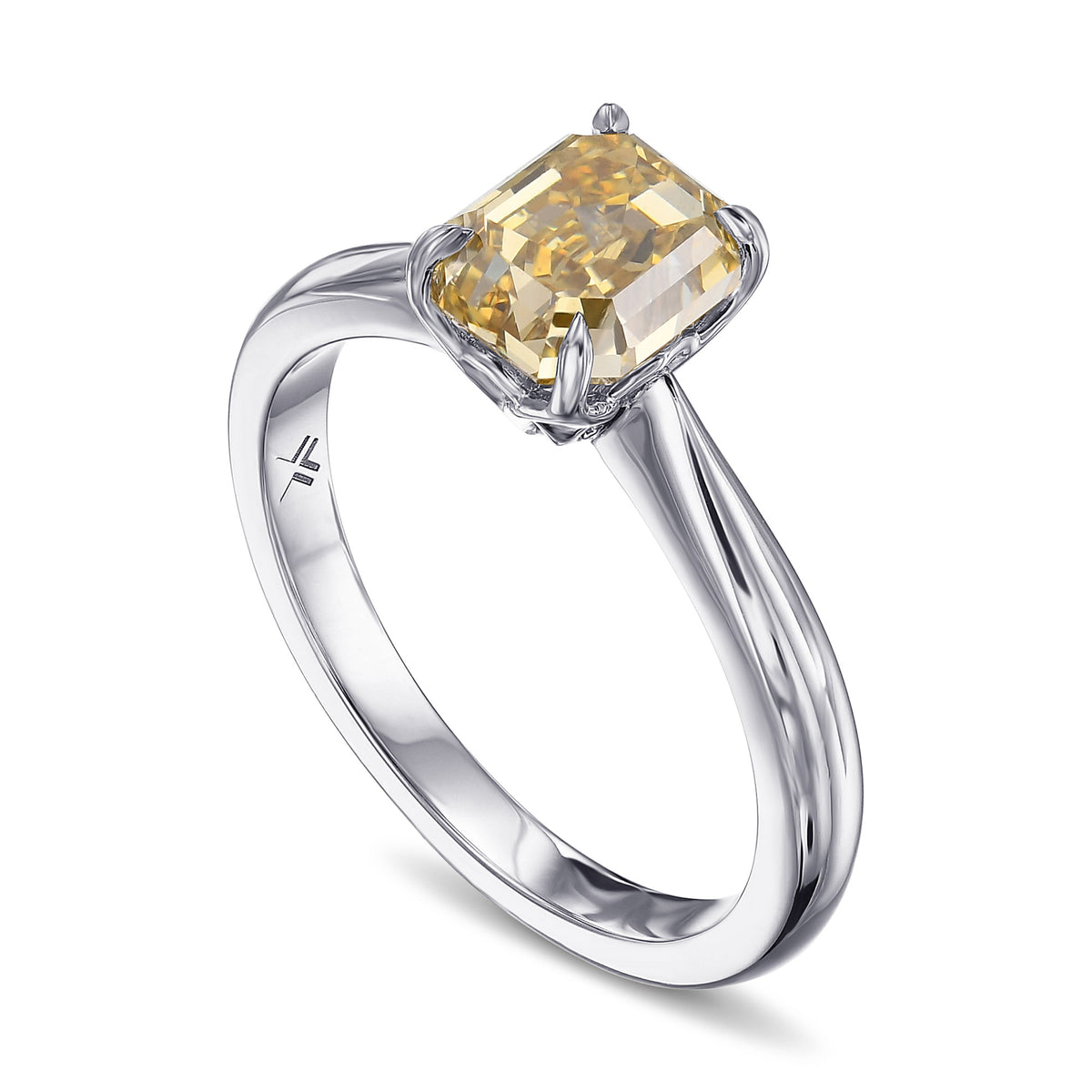 Fancy Deep Brownish Yellow Emerald Diamond Solitaire Ring