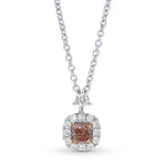 Fancy Brown Pink Cushion Drop Halo Diamond Pendant